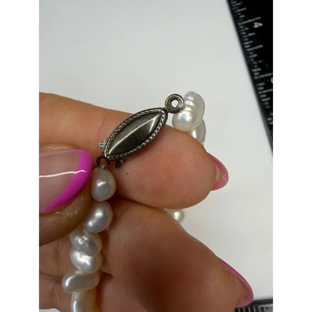 White Freshwater Cultured Pearl Bracelet Baroque Silver Tone Filigree Clasp
